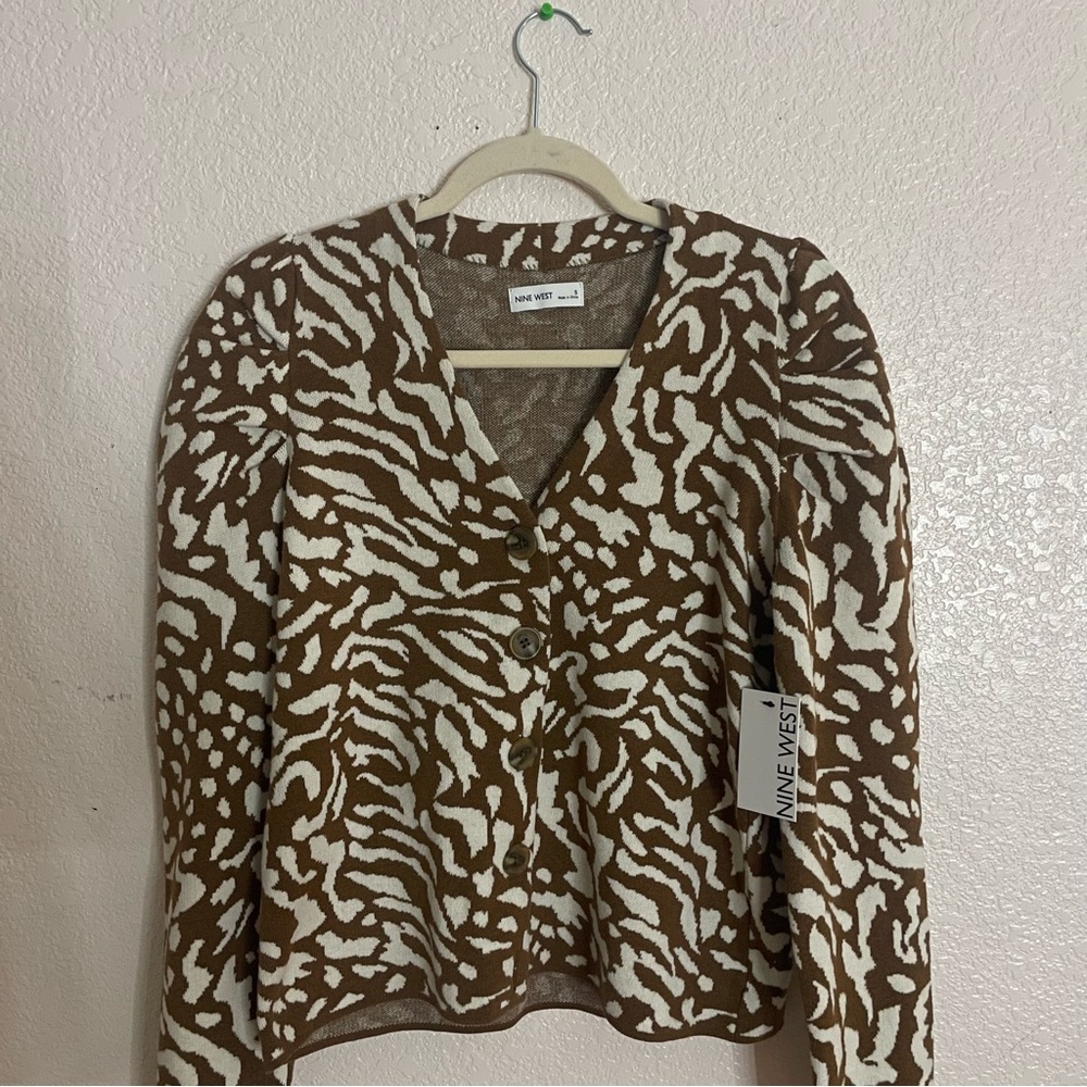 Nine West Brown and White Animal Print Cardigan